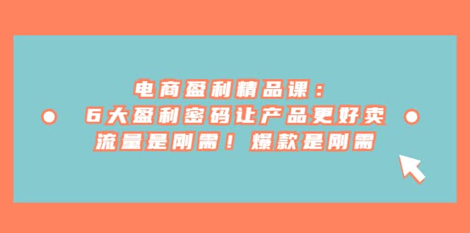 电商 盈利精品课：6大盈利 密码让产品更好卖，流量是刚需！爆款是刚需-百盟网