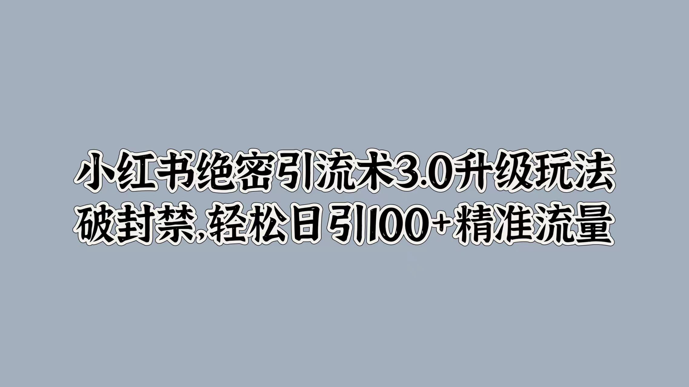 小红书绝密引流术3.0升级玩法，破封禁，轻松日引100+精准流量-百盟网