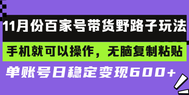 百家号带货野路子玩法 手机就可以操作,无脑复制粘贴 单账号日稳定变现…-百盟网