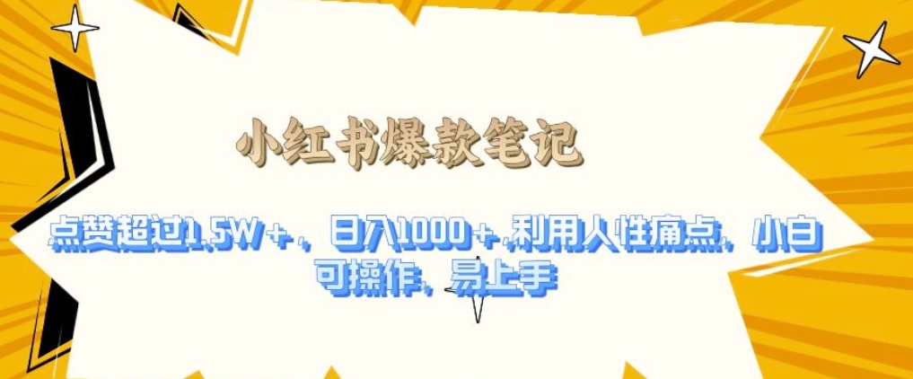 利用人性的痛点，打造爆款笔记，获得点赞超过1.5W+，日入1k-百盟网