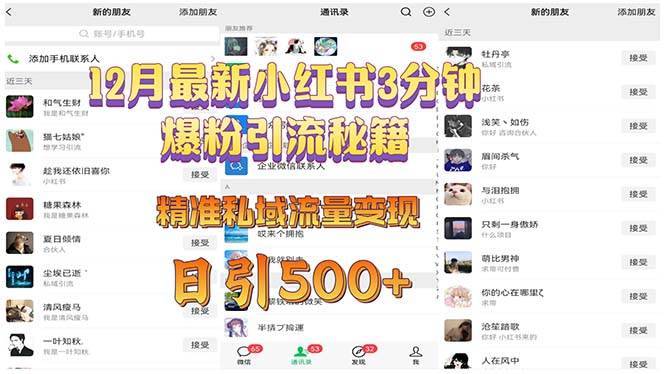 12月最新小红书3分钟爆粉引流秘籍 精准私域流量变现 日引500+-百盟网