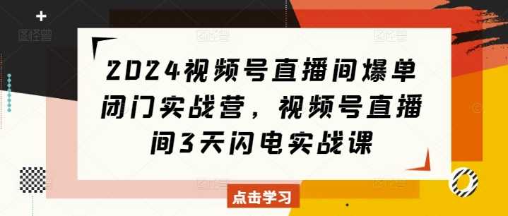 2024视频号直播间爆单闭门实战营，视频号直播间3天闪电实战课-百盟网