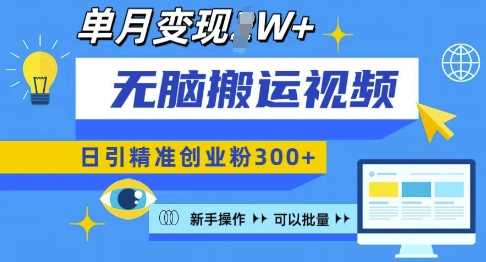 无脑搬运视频号可批量复制，新手即可操作，日引精准创业粉300+，月变现过W 【揭秘】-百盟网