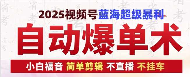2025视频号蓝海超级暴利自动爆单术1.0 ，小白褔音 简单剪辑 不直播 不挂车-百盟网
