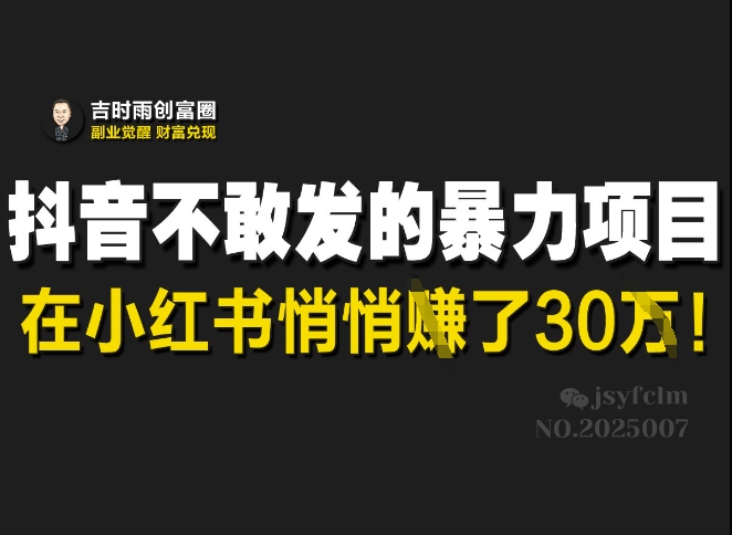 抖音不敢发的暴利项目，在小红书悄悄挣了30W-百盟网