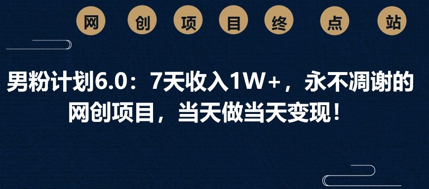 男粉计划6.0：7天收入1W+，永不凋谢的网创项目，当天做当天变现！-百盟网