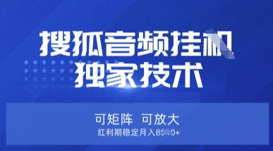 【搜狐音频挂G】独家技术，可矩阵可放大，红利期稳定月入8k【揭秘】-百盟网