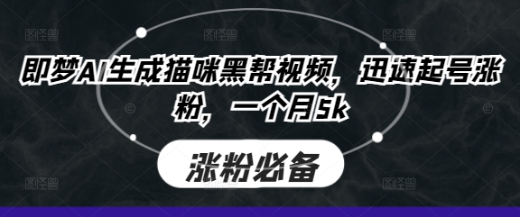 即梦AI生成猫咪黑帮视频，迅速起号涨粉，一个月5k-百盟网