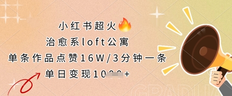 小红书超火的治愈系loft公寓，单条作品点赞16W，3分钟一条，单日变现数张-百盟网