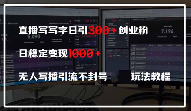 直播写写字日引300+创业粉，日稳定变现600+无人写播引流不封号，玩法教程-百盟网