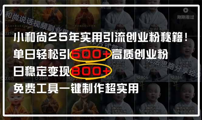 小和尚2025年实用引流秘籍！单日轻松引500+高质量创业粉，日变现800+，…-百盟网