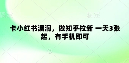 卡小红书漏洞，做知乎拉新 一天3张起，有手机即可-百盟网