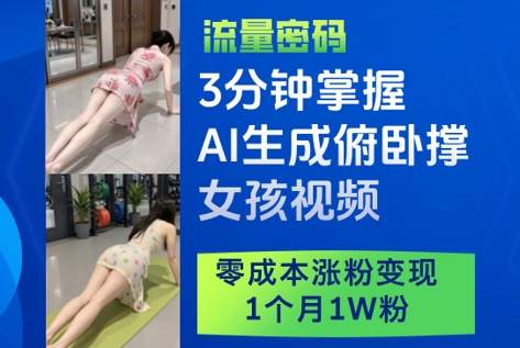 3分钟掌握AI生成俯卧撑女孩视频，零成本涨粉变现，1个月1W粉-万利网