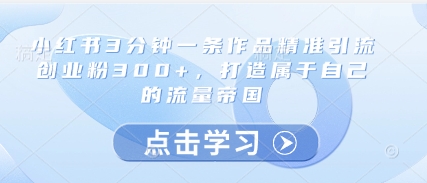 小红书3分钟一条作品精准引流创业粉300+，打造属于自己的流量帝国-优创网