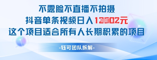 不露脸不直播不拍摄抖音单条视频日入1k+这个项目适合所有人长期积累的项目-百盟网