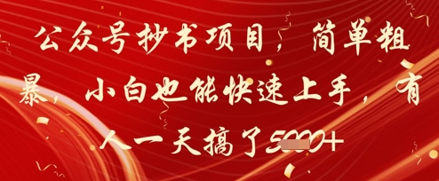 公众号抄书项目，简单粗暴，小白也能快速上手，有人一天搞了1k+-万利网