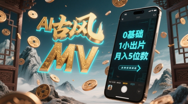 AI一键生成古风音乐MV，0剪辑基础1小时出片，多种变现渠道，一部手机月入5位数-牵机网