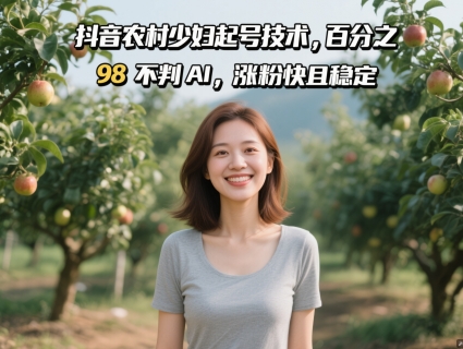 抖音农村少妇起号技术，百分之98不判AI，涨粉快且稳定-源创智汇网