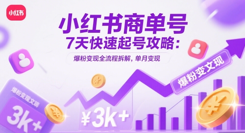 小红书商单号7天快速起号攻略：爆粉变现全流程拆解，单月变现3k+-优创网
