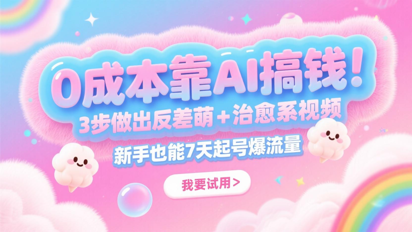 0成本靠AI搞钱！3步做出反差萌+治愈系视频，新手也能7天起号爆流量，月入5位数-时光资源网