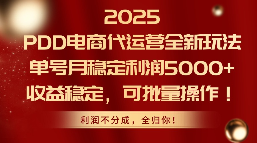 2025PDD电商代运营全新玩法，单号月稳定利润5000+，收益稳定，可批量操作-时光资源网