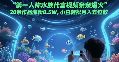 第一人称水族代言视频条条爆火，20条作品涨粉8.5W，小白轻松月入五位数-百盟网