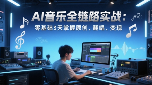 AI音乐全链路实战变现课：零基础3天掌握原创、翻唱、变现-百盟网