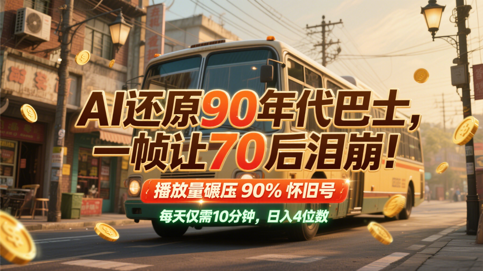 AI还原90年代巴士，一帧让70后泪崩！播放量碾压90%怀旧号，每天10分钟，日入4位数-源创智汇网