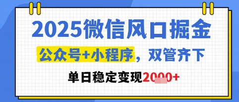 2025微信风口掘金，公众号+小程序双管齐下，单日稳定变现1k+【揭秘】-创盟网