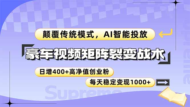 豪车视频矩阵裂变战术，颠覆传统模式，AI智能投放，日增400+高净值创业…-百盟网