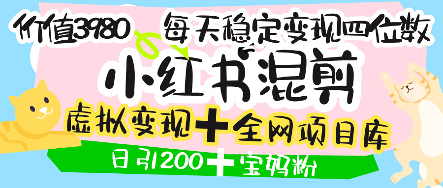 价值3980的小红书混剪， 虚拟变现 ＋全网项目库 ， 日引200+宝妈创业粉，每天稳定四位数变现-百盟网
