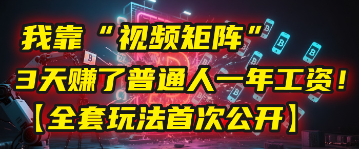 我靠“视频矩阵”，3天赚了普通人一年工资！【全套玩法首次公开】-百盟网