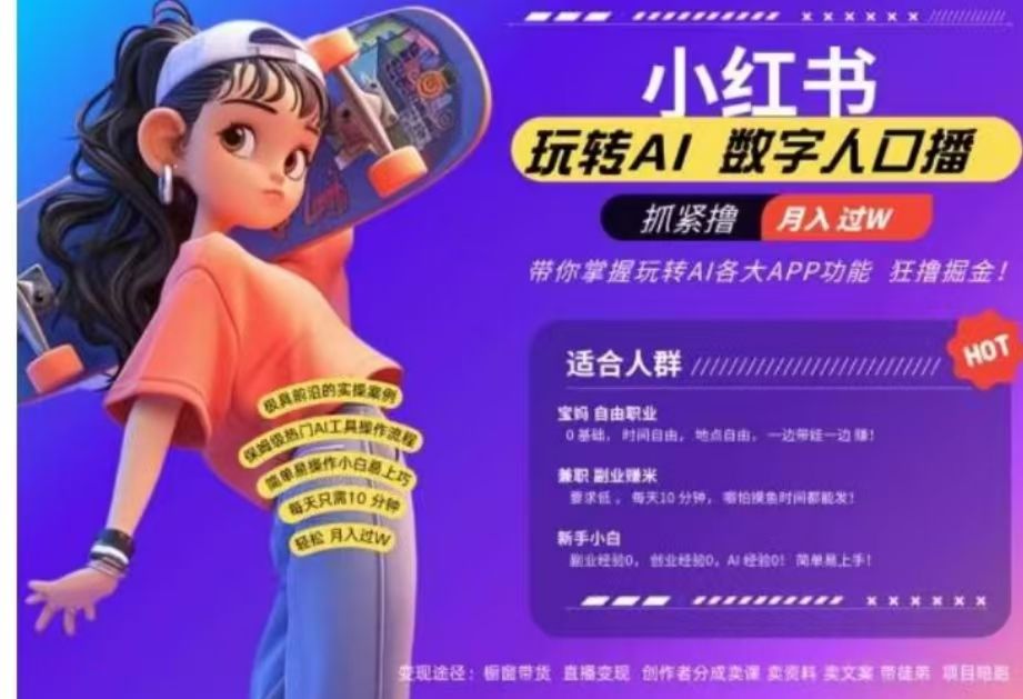 小红书数字人暴力起号，AI改写文案，流量火爆月入破W轻松拿捏，再也不用费劲录口播-百盟网