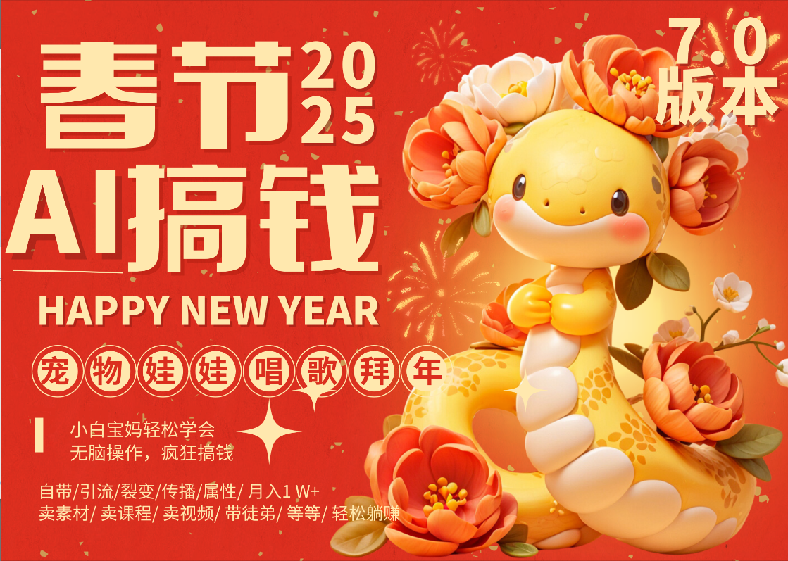 AI春节搞钱7.0升级版 蝴蝶号超火爆萌宠唱歌拜年  AI一键制作 批量出内容   春节做轻松躺赚 每日轻松十分钟  月赚米1W+  抓紧冲！可做视频 可卖素材只带小白和宝妈！-百盟网