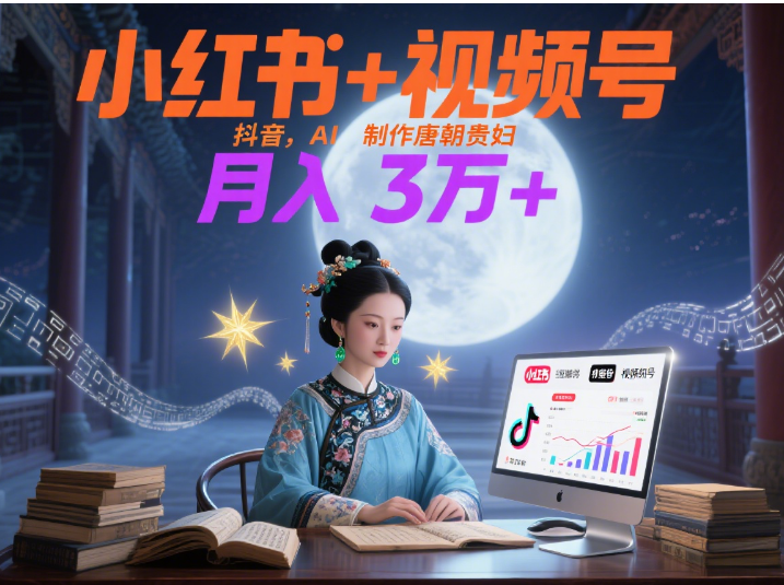 小红书+视频号+抖音，AI轻松制作唐朝贵妇IP，毒鸡汤、励志、减肥瘦身、养生赛道轻松切入，每天30分钟，轻松产出N条，月入3万+ -百盟网