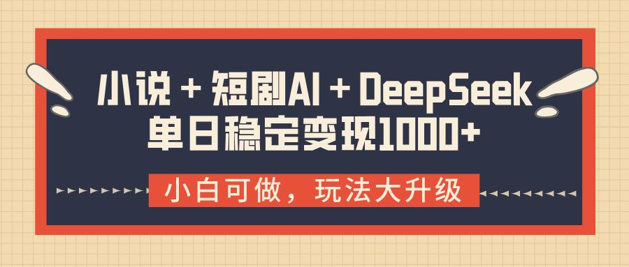 小说＋短剧AI＋DeepSeek结合变现，单日稳定变现1000+-百盟网