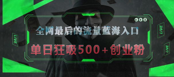 全网最后的流量蓝海入口，半小时引流50+创业粉，单日狂吸500+创业粉-百盟网