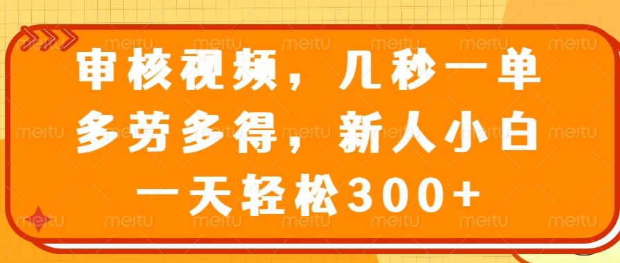 审核视频项目，几秒一单，多劳多得，新人小白一天轻松300+-百盟网