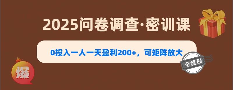 2025《问卷调查》0投入一人一天盈利200+，可矩阵放大-百盟网