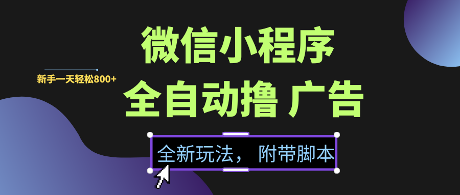 微信小程序挂机撸广告，全新玩法，新手一天轻松800+【附带脚本】-百盟网