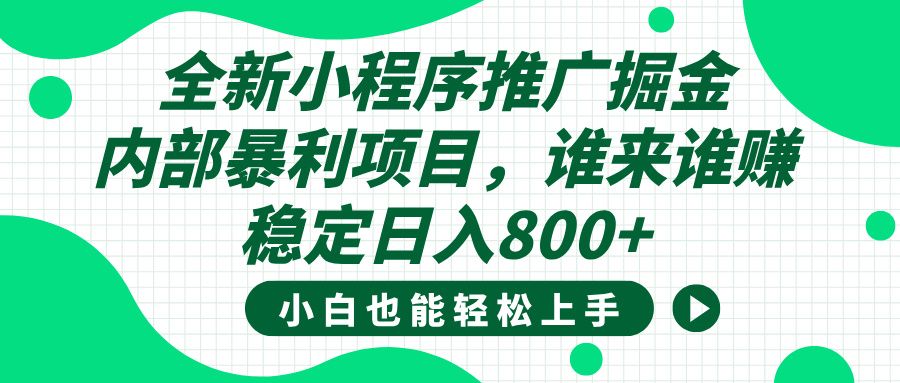 全新小程序推广掘金，内部暴利项目，小白轻松上手，稳定日入800+-百盟网