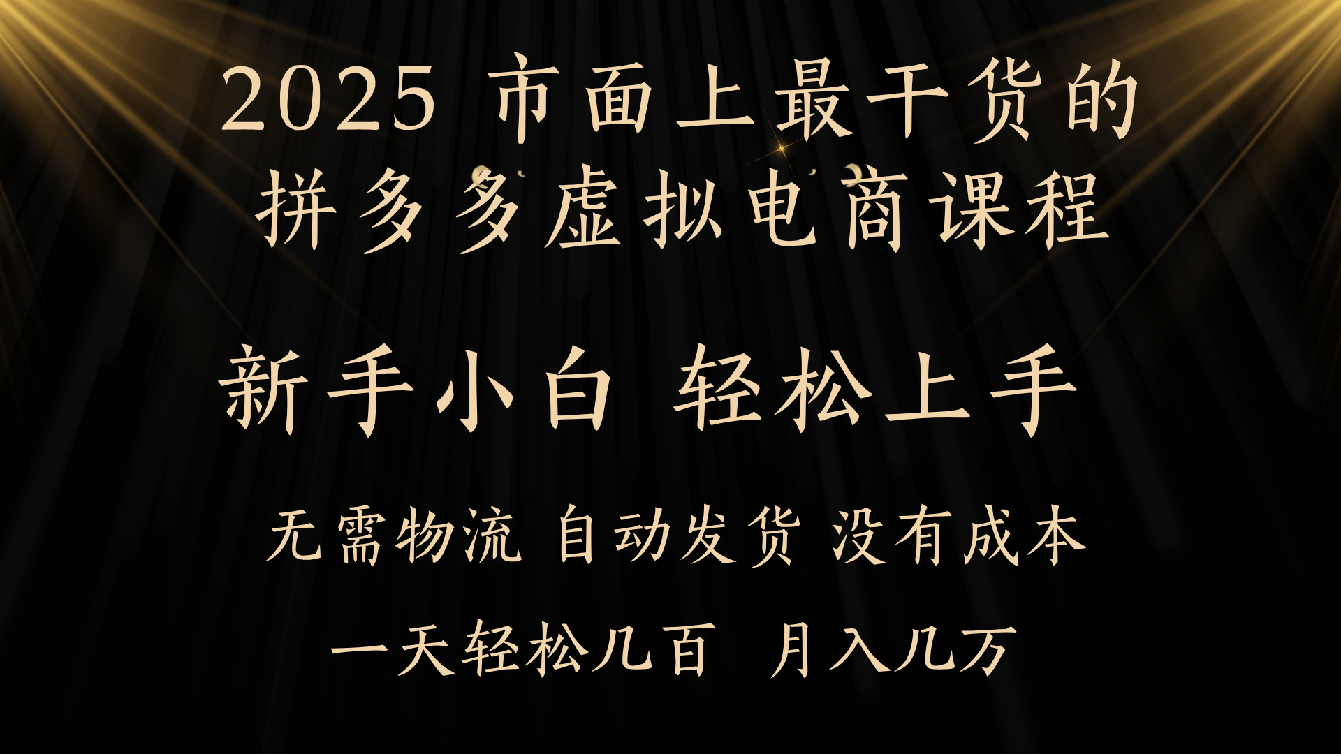 25年最干货的拼多多虚拟电商课程，小白轻松上手，月入过万只是门槛！虚拟电商，如皓月见青天！-百盟网