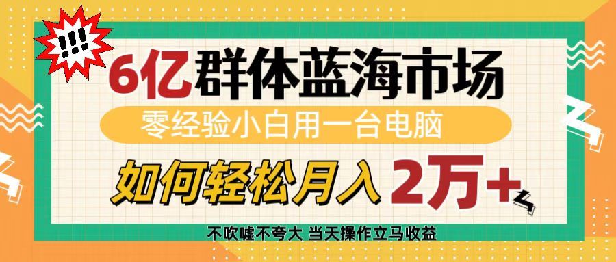 6亿群体蓝海市场，零经验小白用一台电脑，如何轻松月入2万+-百盟网