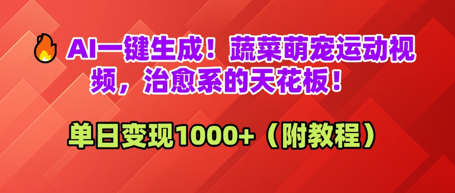 AI一键生成！蔬菜萌宠运动视频，治愈系的天花板！单日变现1000+（附教程）-百盟网