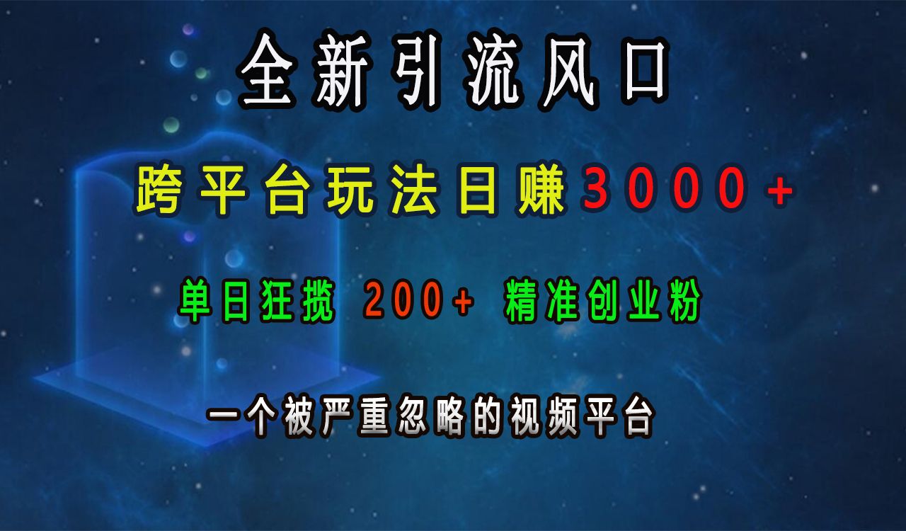 全新引流风口，跨平台玩法日赚3000+，单日狂揽200+精准创业粉，一个被严重忽略的视频平台-百盟网
