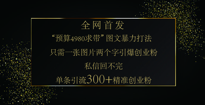 小红书，“预算 4980 带我飞” 的神奇图片引流法，堪称涨粉核武器！只需一张图，就能单条笔记凭借此方法，轻松引流 300 + 精准创业粉！-百盟网
