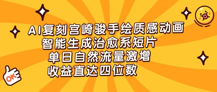 AI复刻宫崎骏手绘质感动画，智能生成治愈系短片，单日自然流量激增，收益直达四位数-百盟网