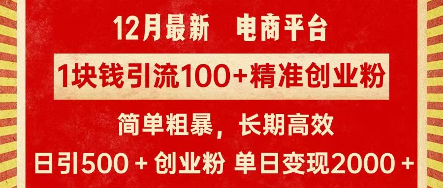 拼多多淘宝电商平台1块钱引流100个精准创业粉，简单粗暴高效长期精准，单人单日引流500+创业粉，日变现2000+-百盟网