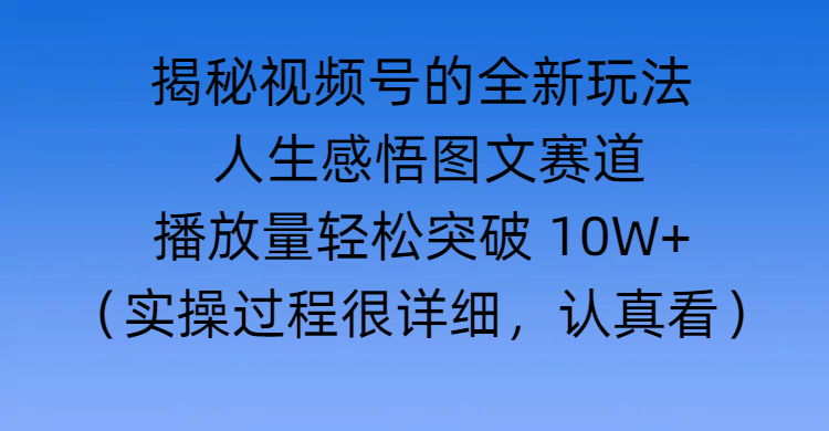 揭秘视频号的全新玩法 —— 人生感悟图文赛道-百盟网