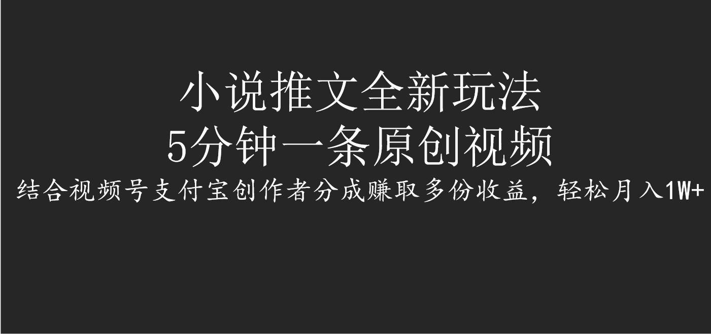 小说推文全新玩法，5分钟一条原创视频，结合视频号支付宝创作者分成赚取多份收益，轻松月入1W+-百盟网